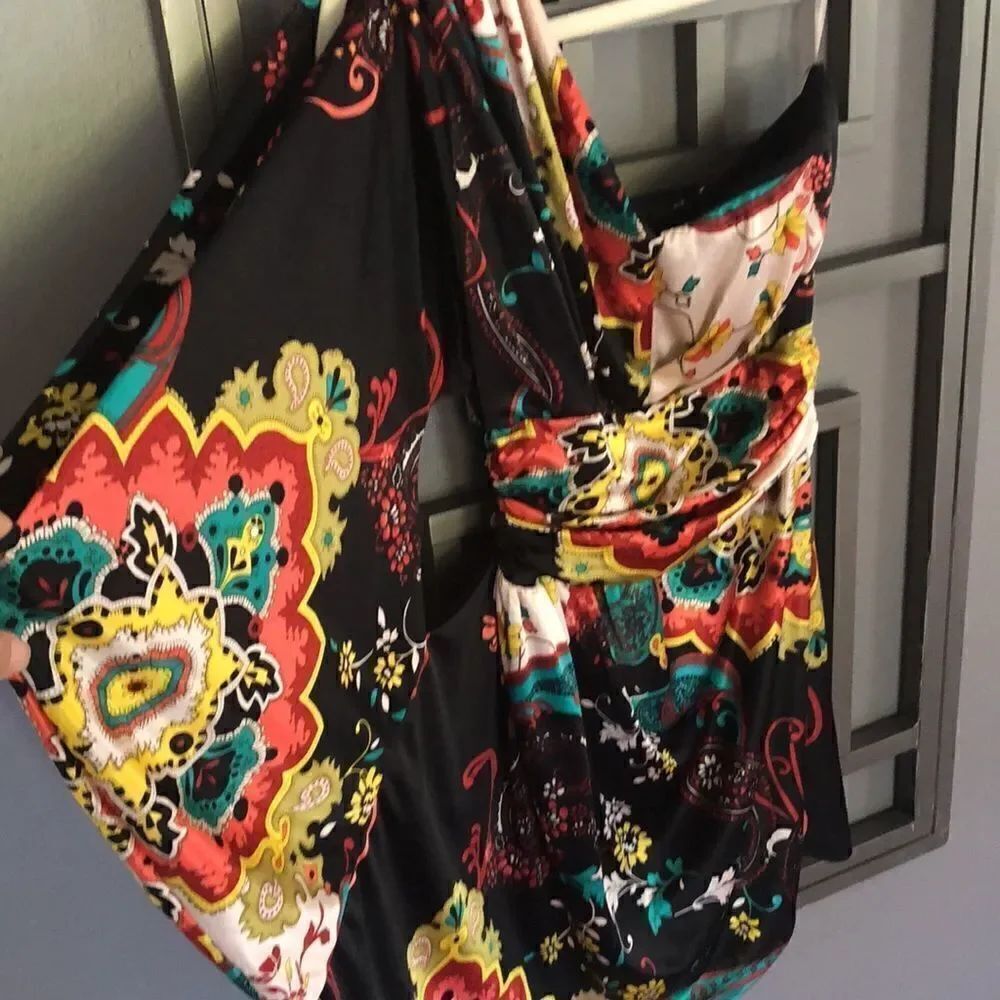 Vintage oriental feel one shoulder bat wing top M Freshine